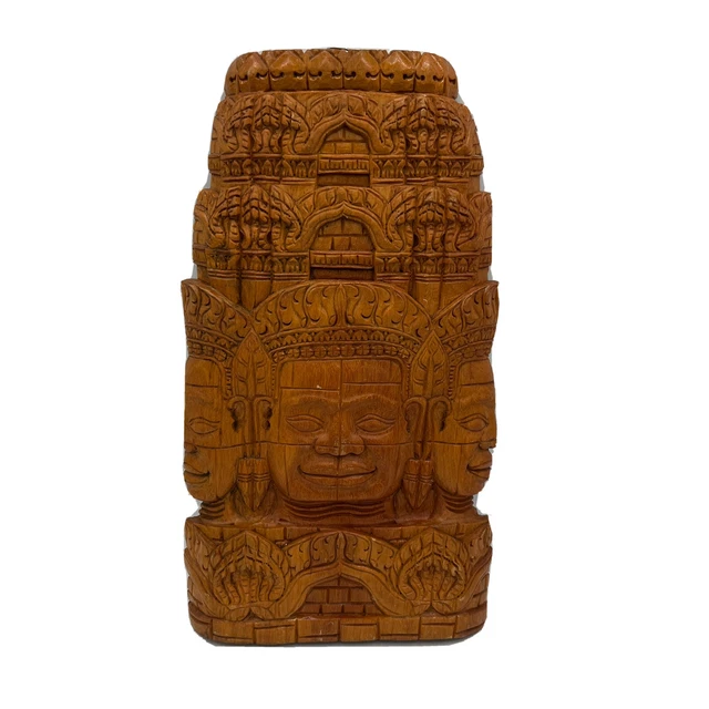 Cambodia Buddha Wood Wall Hanging Carved Mask Sculpture