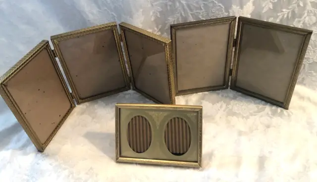 3 Vintage Gold Metal Picture Frames, Double & Triple 5" X 7" and 4" X 6"