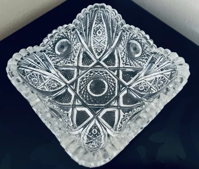Vintage American Brilliant Cut Glass Square Dish / Cut Glass Square Bowl