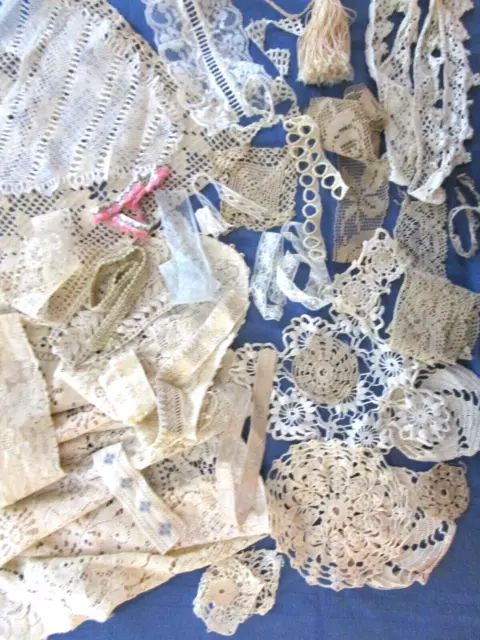 Lot # 104  Vntg. lace trim doilies crochet table runner collar tassel and pieces 2