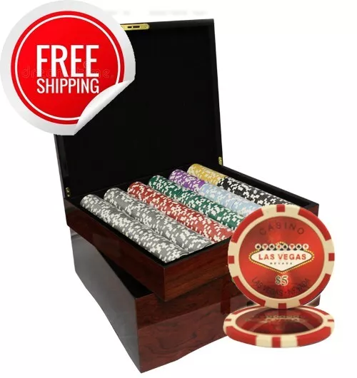 MRC POKER 750PCS 14G LASER GRAPHIC LAS VEGAS POKER CHIPS SET With MAHOGANY CASE