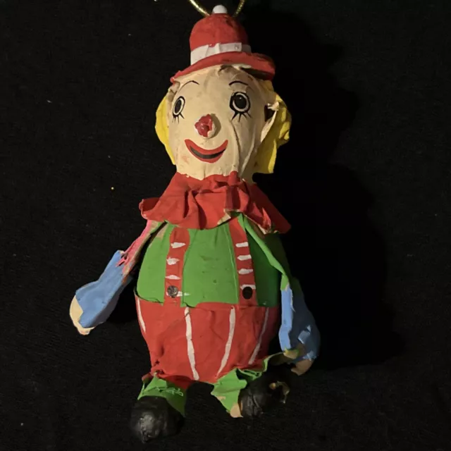 VTG Paper Mache  Circus Clown Christmas Ornament 4” DONATION Elephant Sanctuary