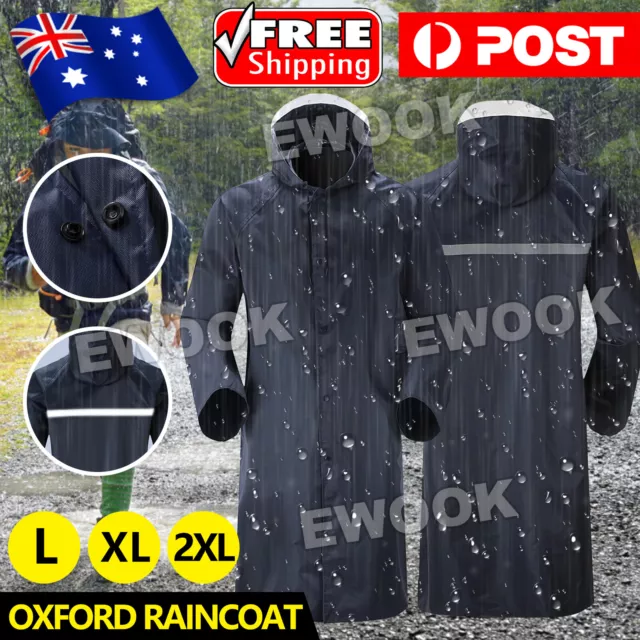 Men Waterproof Long Raincoat Rain Coat Black Hooded Trench Jacket Outdoor Hiking