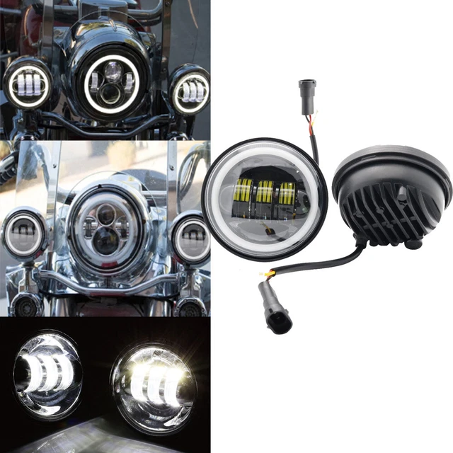 Pair 4.5 Inch Spot Fog Passing Light Black LED for Harley Davidson Motorcycle US