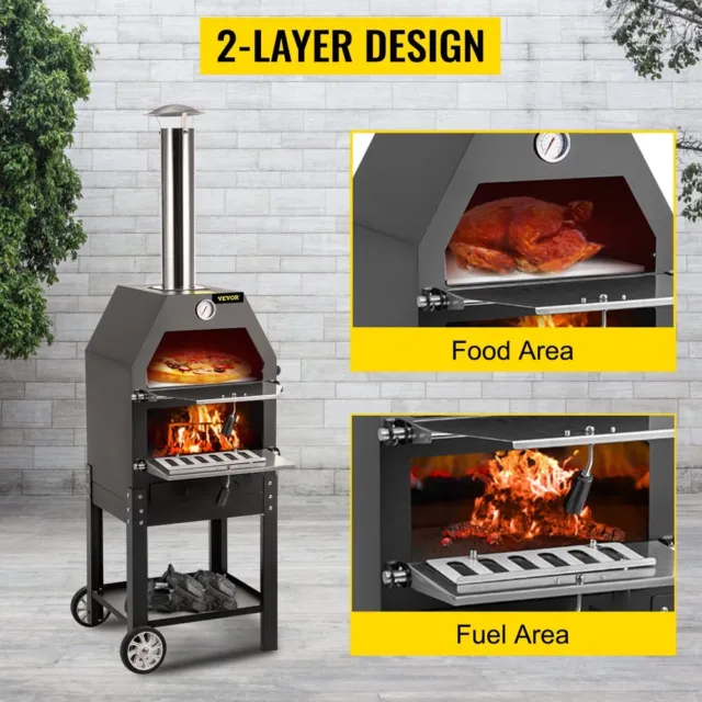Outdoor Pizza Oven 12" Wood Fire Oven 2-Layer Pizza Oven Wood Burning Outdoor