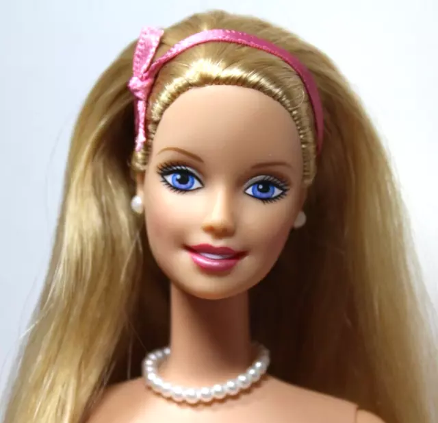 Barbie Doll Nude Blonde Hair Blue Eyes Faux Pearl Jewelry Click Knees