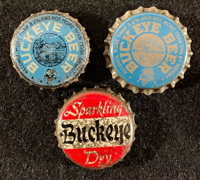 3 Buckeye Cork Lined Beer Bottle Cap Toledo Ohio Vintage Crown Bucky Oh Antiques