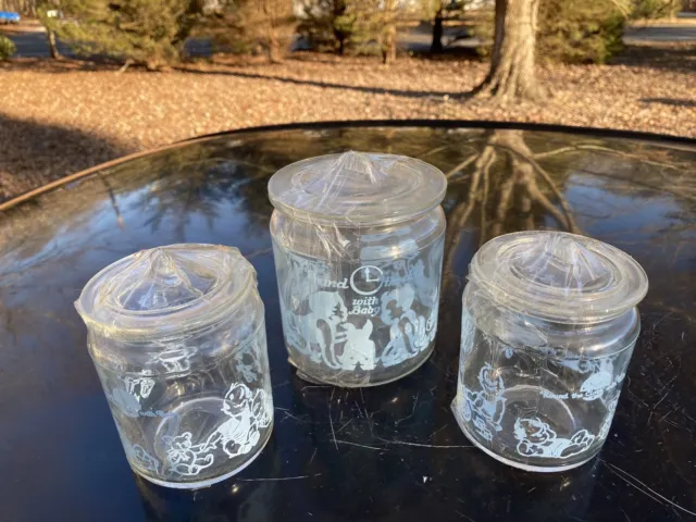 Set Of 3 50’s Round the Clock with Baby Nursery Jar Set Blue With Glass Lids