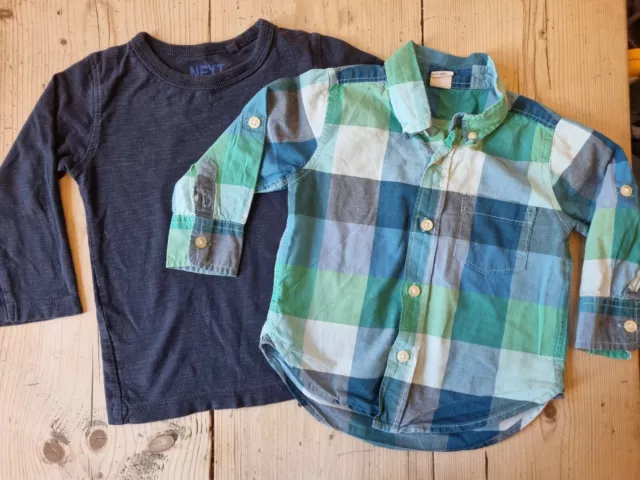 Baby Boys Gap Green Blue Check Smart Casual Long Sleeve Shirt & t shirt 12-18