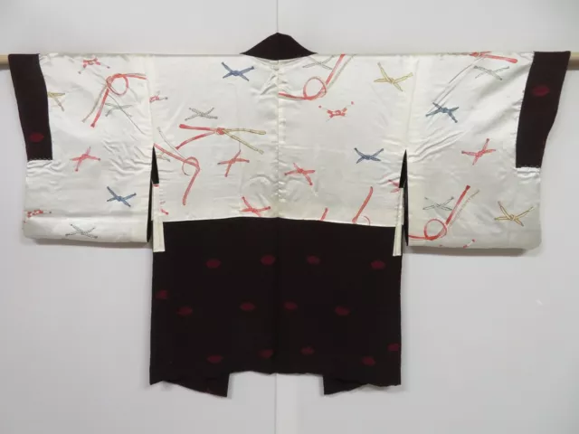 0724i03z610 Vintage Japanese Kimono Silk HAORI Dark brown-Purple