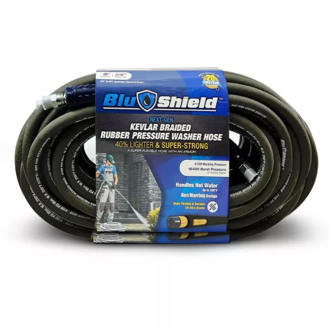 BluShield Aramid Braided 3/8" Rubber Pressure Washer Hose 4100 PSI 50 Ft.