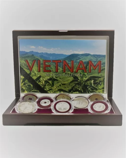 Vietnam 8 Piece Coin Collection In Presentation Wood Box~Story Card~Certificate