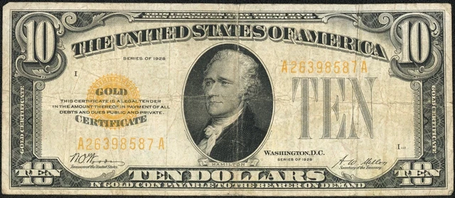 1928 $10 Ten Dollar Gold Certificate Note Fr#2400