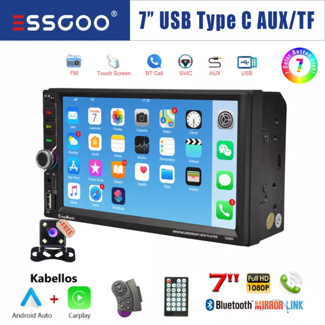 Doppio 2 DIN 7" Autoradio Wireless Apple Carplay FM USB AUX-IN TF Bluetooth +Cam