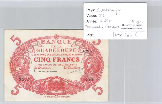 Ticket Guadeloupe - 5 Francs - THE / OF 1901 - X252