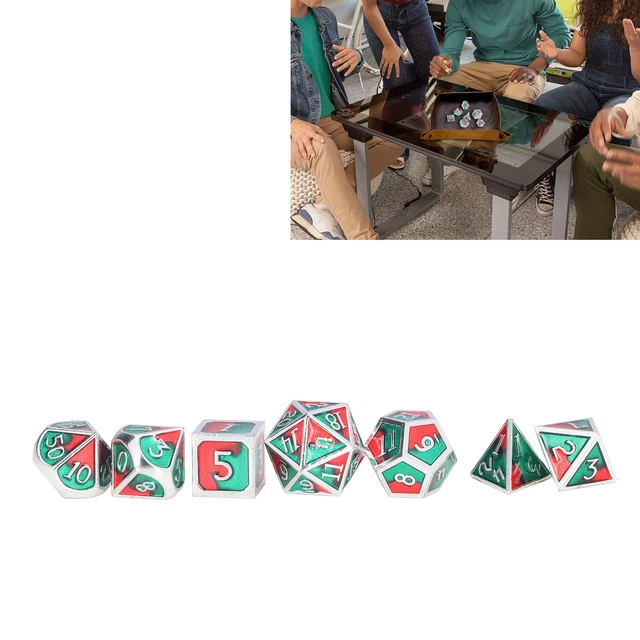 (Blue And Green) 7 Pcs Polyhedral Dice Set Metal Role Playing Dice Card