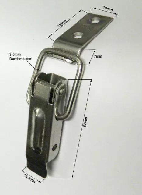 Spannverschluss Kistenverschluss Edelstahl 62x30x3,5 mit gekröpften Eckbefestig.