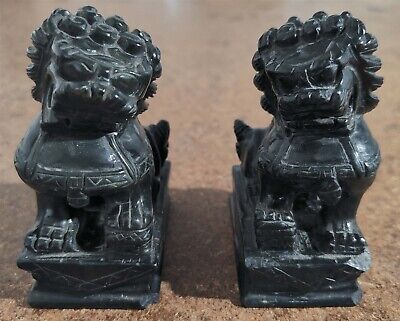 Pair of Chinese Carved Blue Stone Foo Dogs - 40x65x90mm