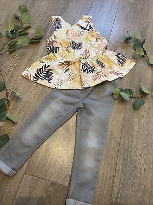 NEXT GIRLS floral Top And Grey Jeans Outfit Age 4-5 Years