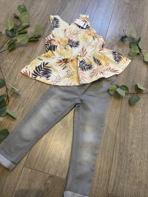 NEXT GIRLS floral Top And Grey Jeans Outfit Age 4-5 Years