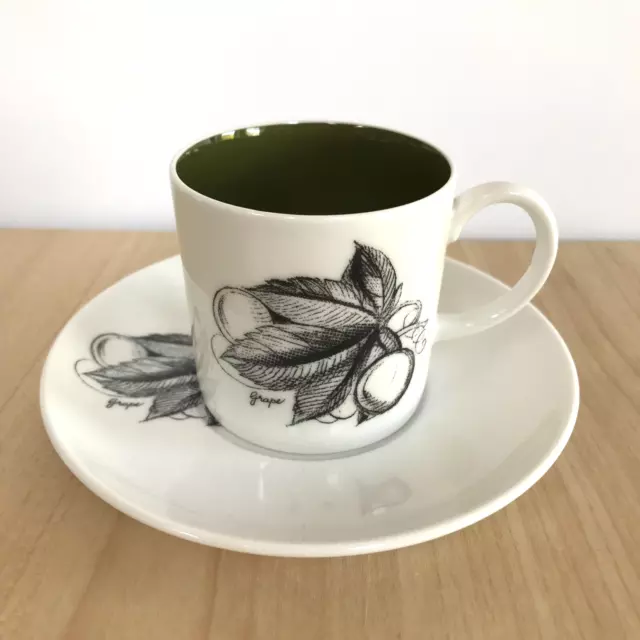 Susie Cooper Black Fruit Coffee Cup & Saucer Green Grape Wedgwood Bone China