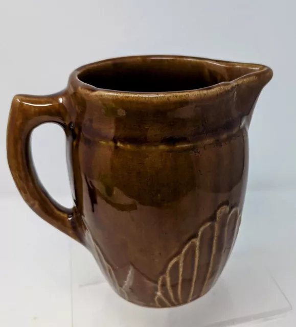 Monmouth Art Pottery Pitcher Brown Shell Pattern USA West Stoneware - Excellent