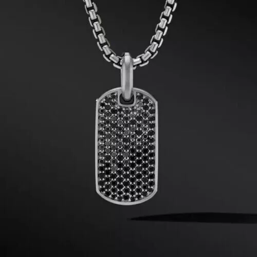 3Ct Round Lab Created Diamond Dog Tag Pendant With Chain 14K Black Gold Plated