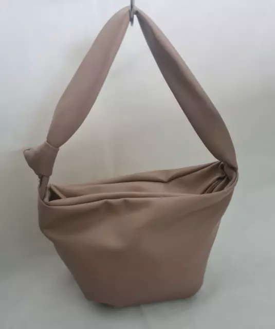 Kin John Lewis Handbag Beige Faux Leather Soft Knot Zip Fastening Small RRP£39