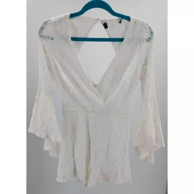 LULU'S XS  Babygirl White Lace Faux Wrap Backless Romper NEW B79