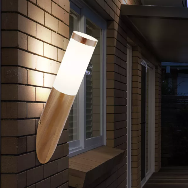 Außen Wandlampe Wandleuchte Balkonleuchte Fackellampe Holzoptik Edelstahl E27