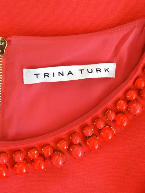 TRINA TURK Shift Dress SIZE 2 SMALL Hot Coral ODELE Jewels Neck Flutter Sleeve 2