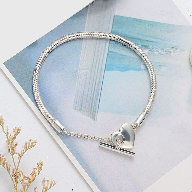 Bettelarmband Armband mit Herz Anhänger für Charms Gliederkette Silber 21cm