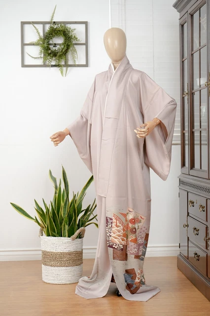Dear Vanilla Japanese Silk Kimono Women's Robe Gown Authentic Japan Vintage Mint