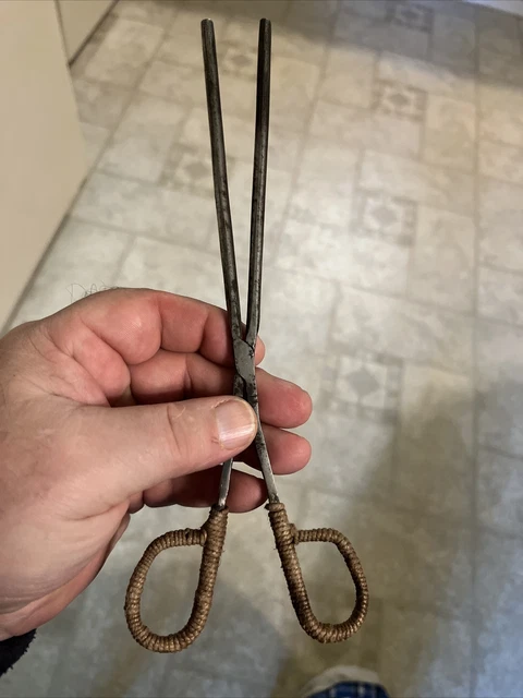 Early 18th Century Hand Forged 9 Inch Curling Irons With Wrapped Finger Holds