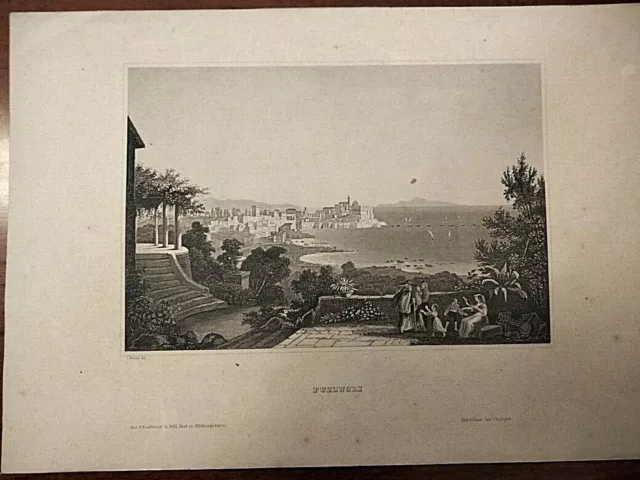 1840 Incisione Veduta di Pozzuoli Campi Flegrei Capri Regno delle Due Sicilie