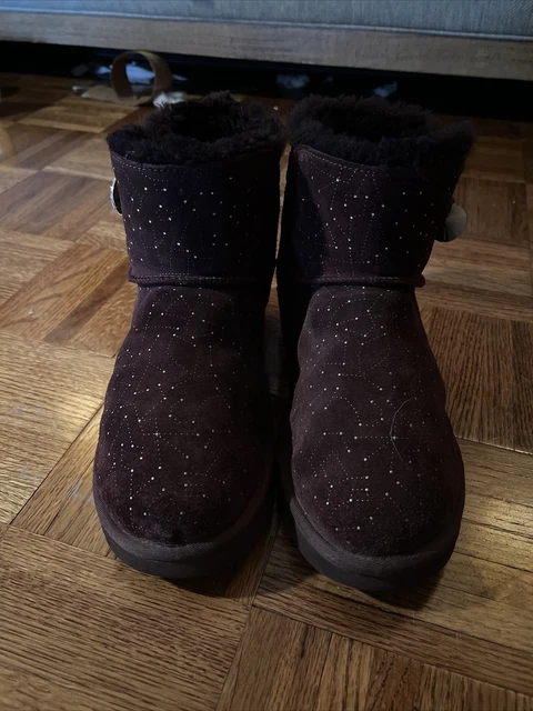 UGG AUSTRALIA Wmns FUR MINI BAILEY BUTTON Constellation Purple SPARKLE Sz 9 UGG AUSTRALIA Wmns FUR MINI BAILEY BUTTON Constellation Purple SPARKLE Sz 9