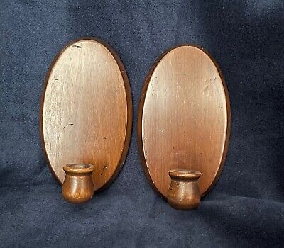 LOT OF 2 Vintage Wooden Wall Sconce  Candle Holders Wood 2 Sets