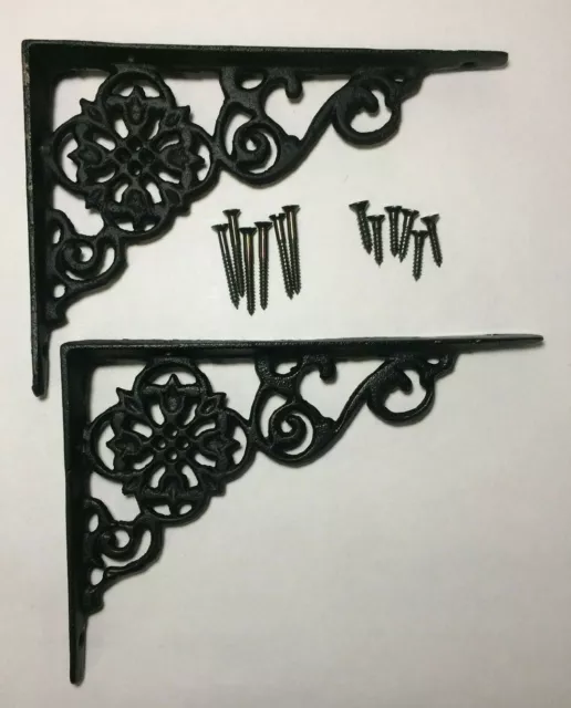 One Pair of New Pennsylvania Dutch Motif Cast Iron Shelf Brackets 6.5" Long #621