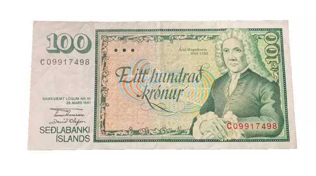 Iceland L 1961 (1981) 100 Kronur Circulated Note