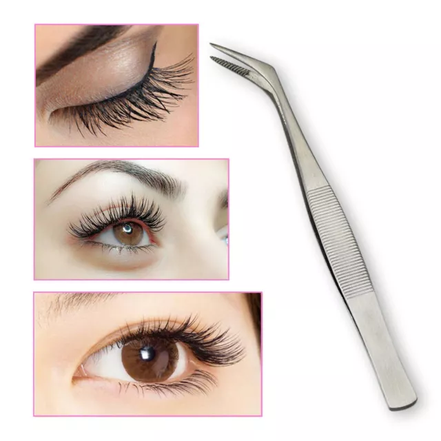 Stainless Steel Eyelash Extension Tweezers Curved Pincet Vetus Makeup Tool