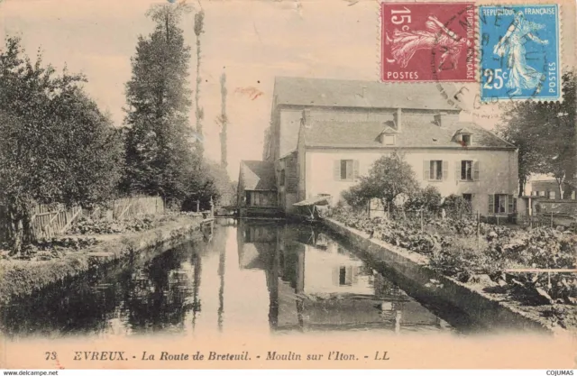 27 - EVREUX - S07473 - La Route de Breteuil - Moulin sur l'Iton En l'�tat Pli L1