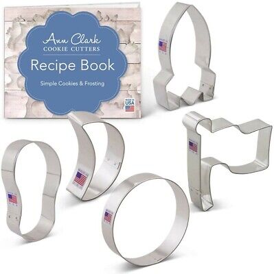 Man on the Moon Themed Cookie Cutters 5-Piece Set, Ann Clark ,w/Recipe Book
