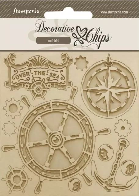 Stamperia DECORATIVE CHIPS - 5.5" x 5.5" - SONGS OF THE SEA - RUDDER, Anchor