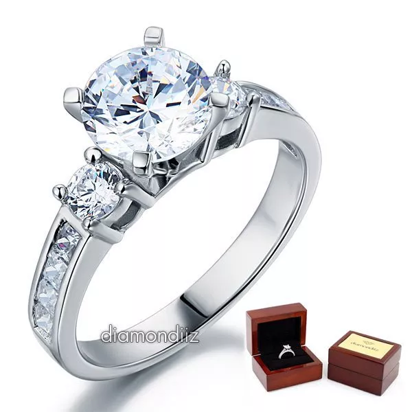 3-Stone Engagement Ring 2 Ct Simulated Diamond 925 Sterling Silver Wedding