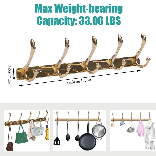 5 Hooks Clothes Hanger Bathroom Wall Mount Carved Hook Coat Rack Gold