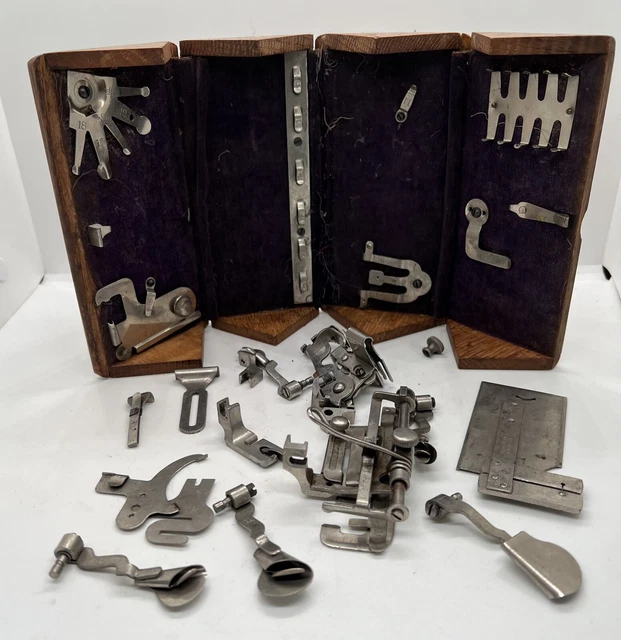 Antique SINGER PUZZLE BOX Patented 1889 Feb 19 with contents Singer F2