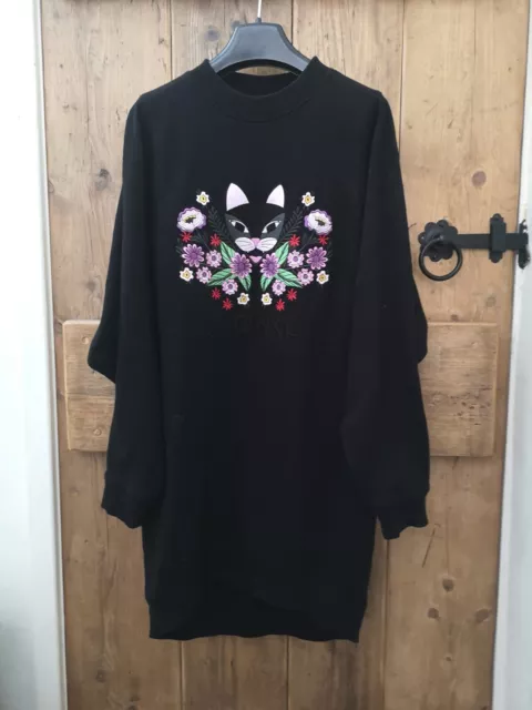BLACK MONKI CAT Floral Jumper Dress Oversized 20.00 PicClick UK
