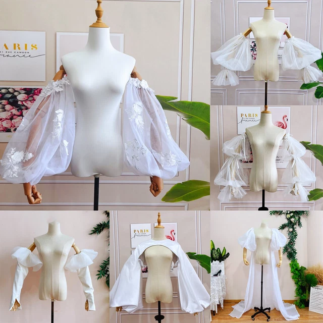 White Wedding Romovable Sleeves Lace Satin Long Detachable Bridal Accessories
