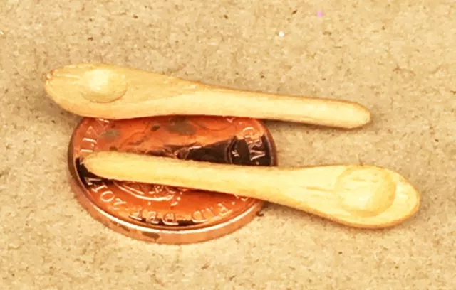 2 Klein Holz Löffel Tumdee 1:12 Maßstab Puppenhaus Miniatur Küche Kochen 75