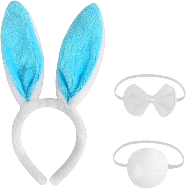 Bunny Ears Headband 3 Piece Set Plush Rabbit Ears Headband Bowtie and Tail